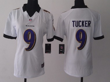 Nike Baltimore Ravens #9 Justin Tucker White Game Womens Jersey 