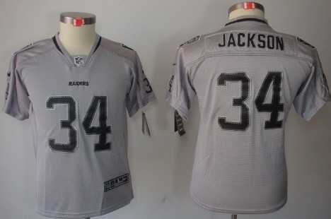 Nike Oakland Raiders #34 Bo Jackson Lights Out Gray Kids Jersey 