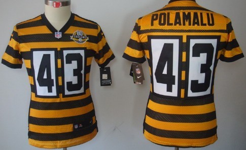 Nike Pittsburgh Steelers #43 Troy Polamalu Yellow With Black Throwback 80TH Kids Jersey 
