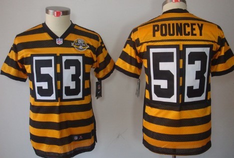Nike Pittsburgh Steelers #53 Maurkice Pouncey Yellow With Black Throwback 80TH Kids Jersey 