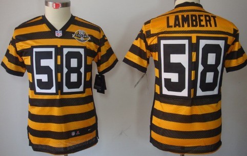 Nike Pittsburgh Steelers #58 Jack Lambert Yellow With Black Throwback 80TH Kids Jersey 