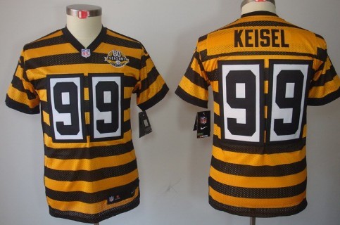 Nike Pittsburgh Steelers #99 Brett Keisel Yellow With Black Throwback 80TH Kids Jersey 