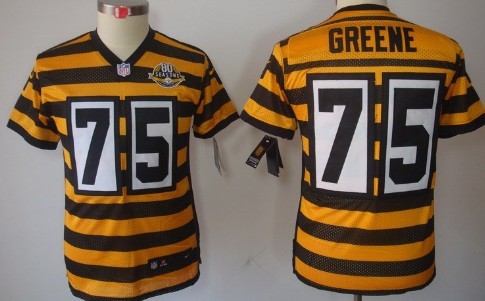 Nike Pittsburgh Steelers #75 Joe Greene Yellow With Black Throwback 80TH Kids Jersey 