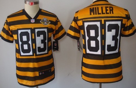Nike Pittsburgh Steelers #83 Heath Miller Yellow With Black Throwback 80TH Kids Jersey 