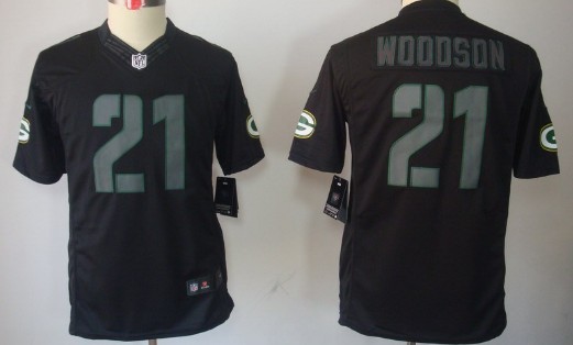 Nike Green Bay Packers #21 Charles Woodson Black Impact Limited Kids Jersey 