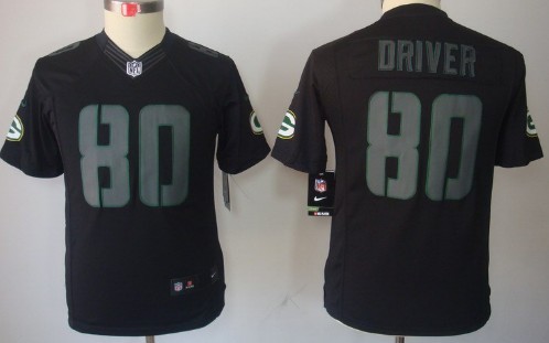 Nike Green Bay Packers #80 Donald Driver Black Impact Limited Kids Jersey 