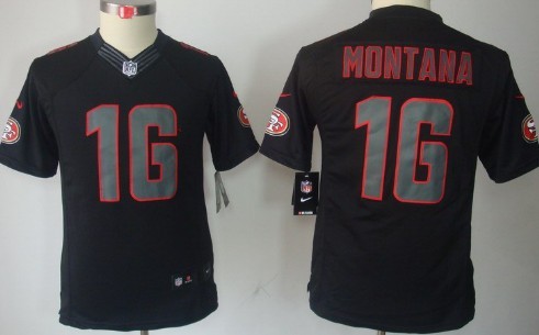 Nike San Francisco 49ers #16 Joe Montana Black Impact Limited Kids Jersey 