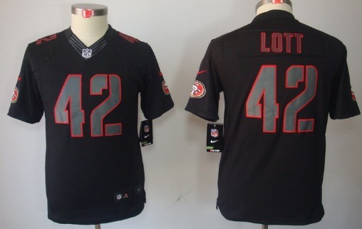 Nike San Francisco 49ers #42 Ronnie Lott Black Impact Limited Kids Jersey 