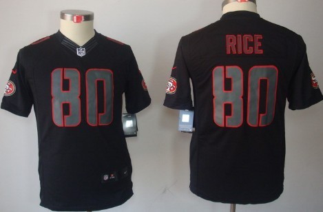 Nike San Francisco 49ers #80 Jerry Rice Black Impact Limited Kids Jersey 