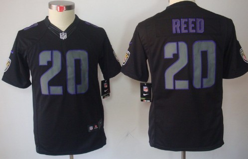 Nike Baltimore Ravens #20 Ed Reed Black Impact Limited Kids Jersey 