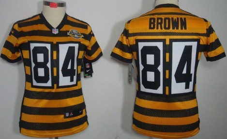 Nike Pittsburgh Steelers #84 Antonio Brown Yellow With Black Throwback 80TH Womens Jersey 