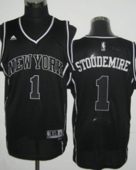 New York Knicks #1 Amare Stoudemire All Black With White Swingman Jersey