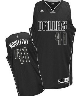 Dallas Mavericks #41 Dirk Nowitzki All Black With White Swingman Jersey 