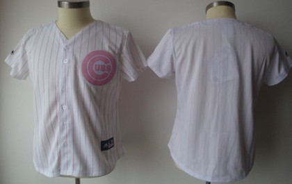 Women's Chicago Cubs Customized White With Pink Pinstripe Jersey