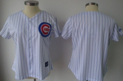 Women's Chicago Cubs Customized White With Blue Pinstripe Jersey