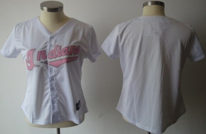 Men's Cleveland Indians Customized White With Pink Jersey 