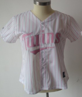 Men's Minnesota Twins Customized White Pinstripe With Pink Jersey