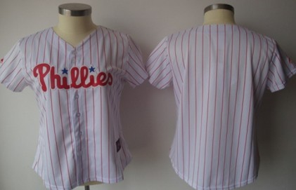 Women's Philadelphia Phillies Customized White With Red Pinstripe Jersey