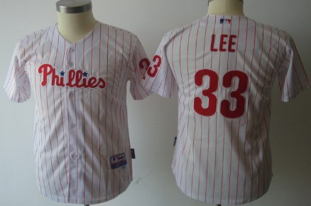 Philadelphia Phillies #33 Cliff Lee White Pinstripe Kids Jersey