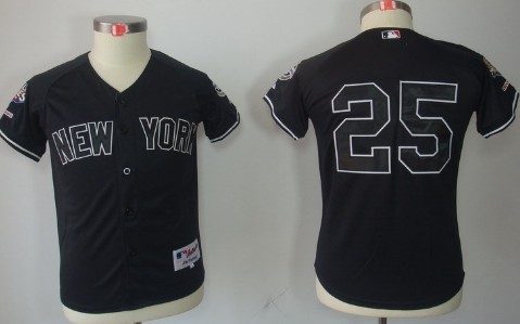 New York Yankees #25 Mark Teixeira Black Kids Jersey 