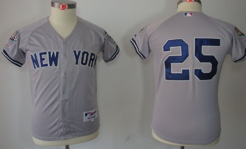 New York Yankees #25 Mark Teixeira Gray Kids Jersey 