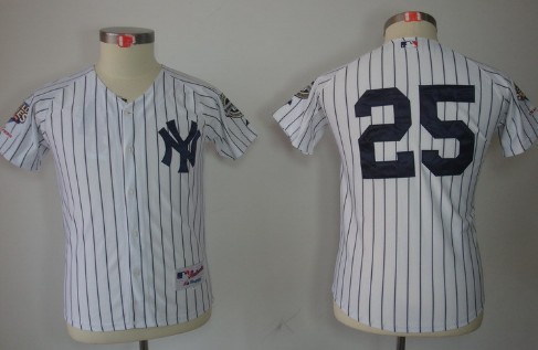 New York Yankees #25 Mark Teixeira White Kids Jersey 