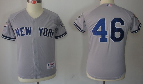 New York Yankees #46 Andy Pettitte Gray Kids Jersey 
