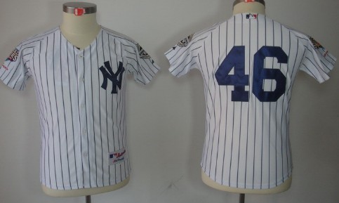 New York Yankees #46 Andy Pettitte White Kids Jersey 