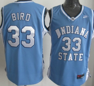 Indiana State Sycamores #33 Larry Bird Light Blue Authentic Jersey
