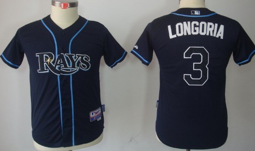 Tampa Bay Rays #3 Evan Longoria Navy Blue Kids Jersey 