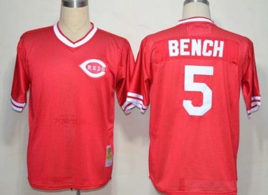 Cincinnati Reds #5 Johnny Bench Mesh BP Red Throwback Jersey 