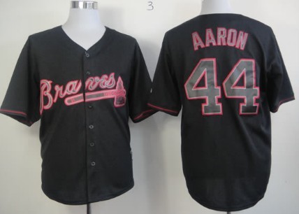 Atlanta Braves #44 Hank Aaron Black Fashion Jersey 