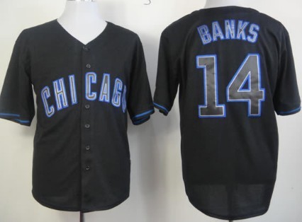 Chicago Cubs #14 Ernie Banks Black Fashion Jersey 