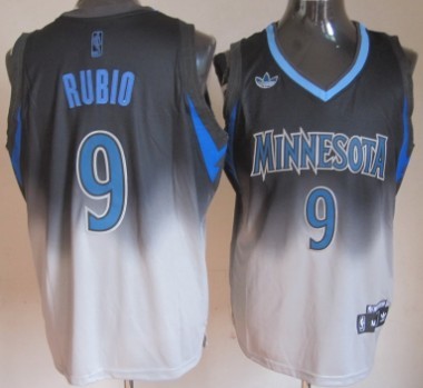 Minnesota Timberwolves #9 Ricky Rubio Black/Gray Fadeaway Fashion Jersey