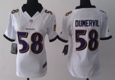 Nike Baltimore Ravens #58 Elvis Dumervil White Game Womens Jersey