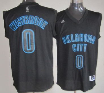 Oklahoma City Thunder #0 Russell Westbrook All Black With Blue Fashion Jersey