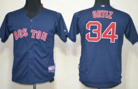 Boston Red Sox #34 David Ortiz Navy Blue Kids Jersey 