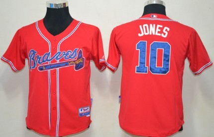 Atlanta Braves #10 Chipper Jones Red Kids Jersey