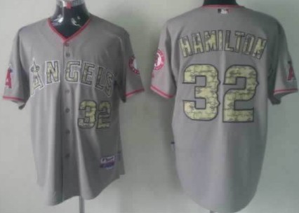 LA Angels of Anaheim #32 Josh Hamilton Gray With Camo Jersey