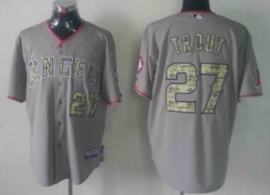 LA Angels of Anaheim #27 Mike Trout Gray With Camo Jersey