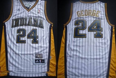 Indiana Pacers #24 Paul George White With Pinstripe Swingman Throwback Jersey 
