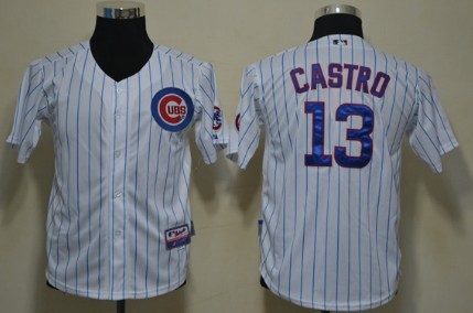 Chicago Cubs #13 Starlin Castro White Pinstirpe Kids Jersey 