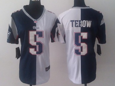 Nike New England Patriots #5 Tim Tebow Blue/White Two Tone Womens Jersey 