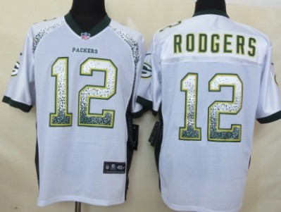 Nike Green Bay Packers #12 Aaron Rodgers Drift Fashion White Elite Jersey