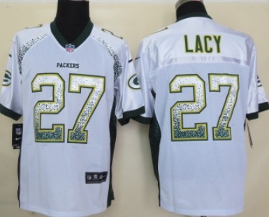 Nike Green Bay Packers #27 Eddie Lacy Drift Fashion White Elite Jersey