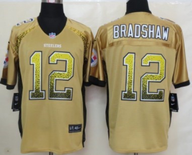 Nike Pittsburgh Steelers #12 Terry Bradshaw Drift Fashion Yellow Elite Jersey