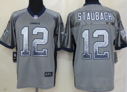 Nike Dallas Cowboys #12 Roger Staubach Drift Fashion Gray Elite Jersey 