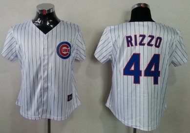 Chicago Cubs #44 Anthony Rizzo White With Blue Pinstripe Womens Jersey