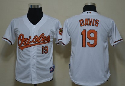 Baltimore Orioles #19 Chris Davis White Kids Jersey 
