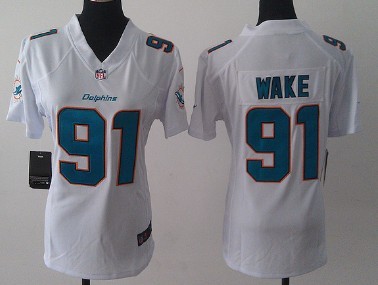 Nike Miami Dolphins #91 Cameron Wake 2013 White Game Womens Jersey  